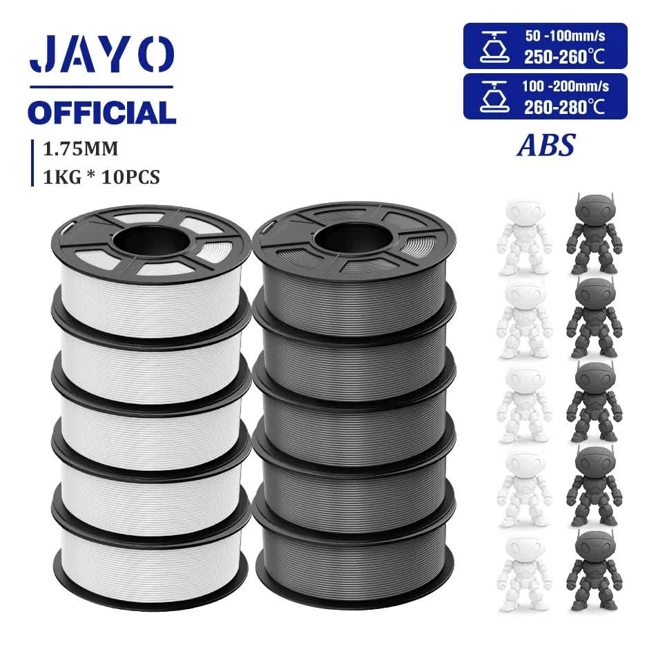 JAYO ABS Filament 1.75mm 3D Printer Filament 10Rolls For FDM 3D Printers 3D Pen Filament Refills 1KG/Roll 3D Printing Materials
