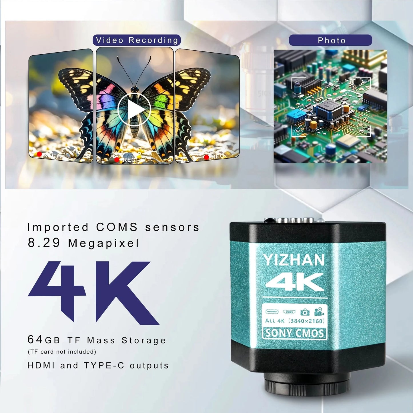 YIZHAN 4K Digital Microscope With Software, imx678 imx415 Sensor, 150X Electronic Microscope For Soldering, Reinforced Bracket