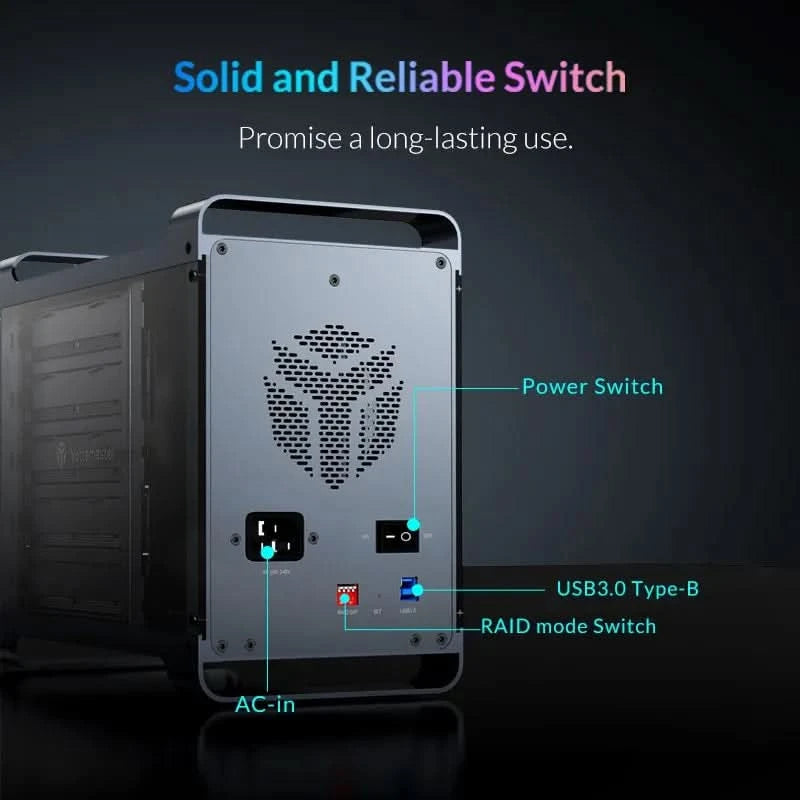[DF4] Yottamaster 4 Bay RAID External HDD Enclosure 2.5" 3.5" SATA SSD Enclosure with 80mm RGB Silent Fan Support 64TB and RAID