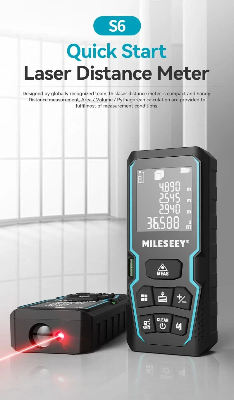 Mileseey S6 Laser-Entfernungsmesser 40m/120m, Entfernungsmesser mit Libelle, LCD-Display mit Hintergrundbeleuchtung, Messwerkzeuge für Zuhause