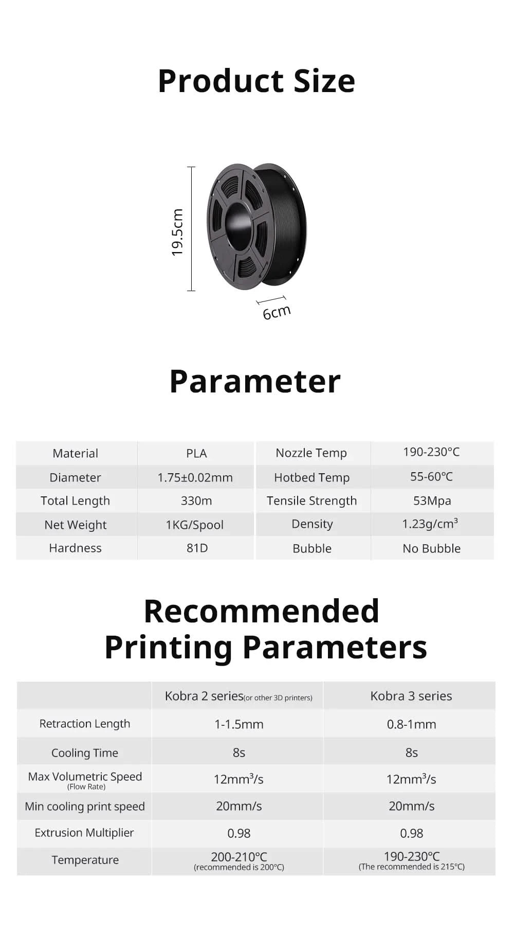 Anycubic PLA Filament 1.75mm 1kg/Rolle für FDM 3D-Drucker Druck Kunststoff Verbrauchsmaterial für Kobra 2 Neo Pro Max Plus