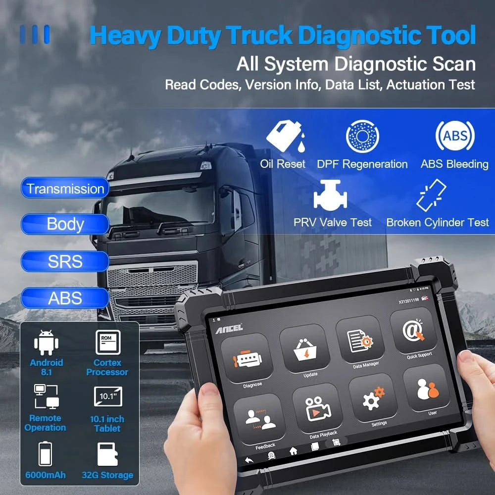ANCEL X7HD Schwerlast-LKW-Scanner Volles Systemdiagnosetool Bidirektionales Diesel-Scan-Tool mit über 40 Reset- und DPF-ECU-Codierungsfunktionen