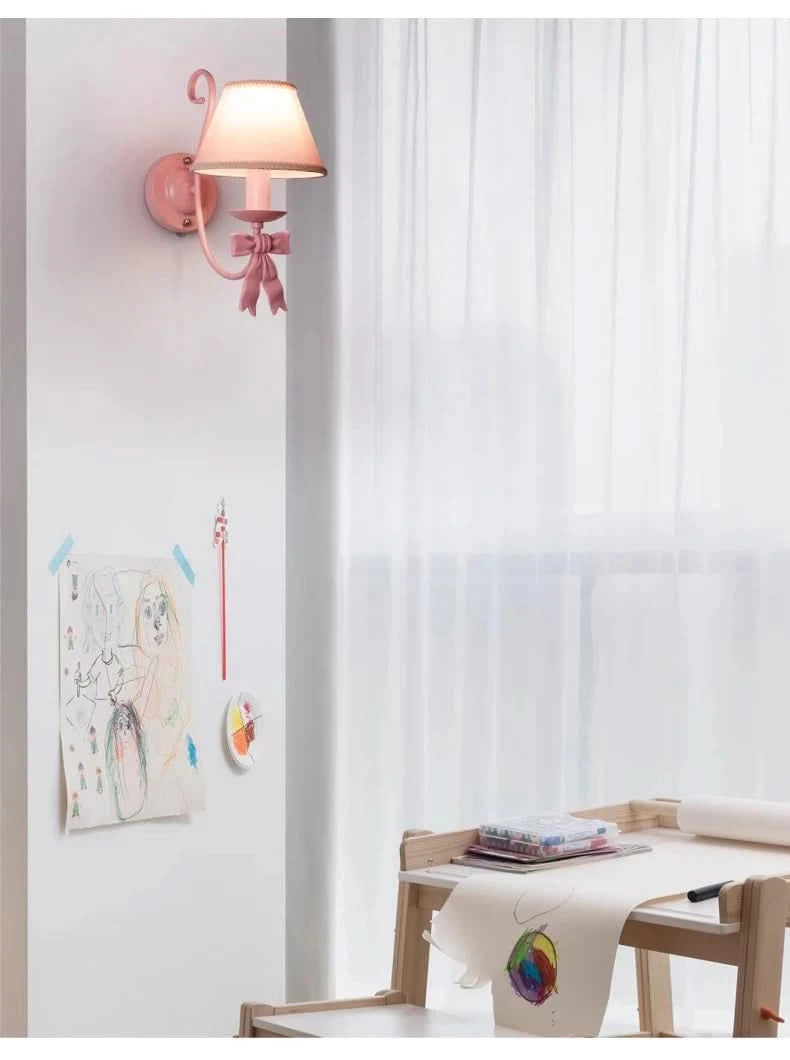 Pink Princess Room Wall Lamps Cute Bow Decor Lamp Modern Romantic Warm Children's Room Girl Bedroom Bedside Wall Hanging Lights