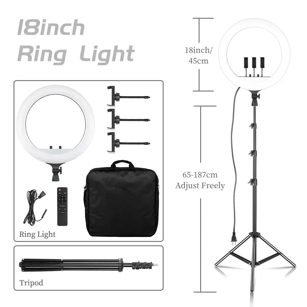 SH 18 Zoll Drehknopfringlicht LED Selfie Video Lampe mit Stativ Handyhalterung für YouTube Live Beleuchtung Foto Fotostudio