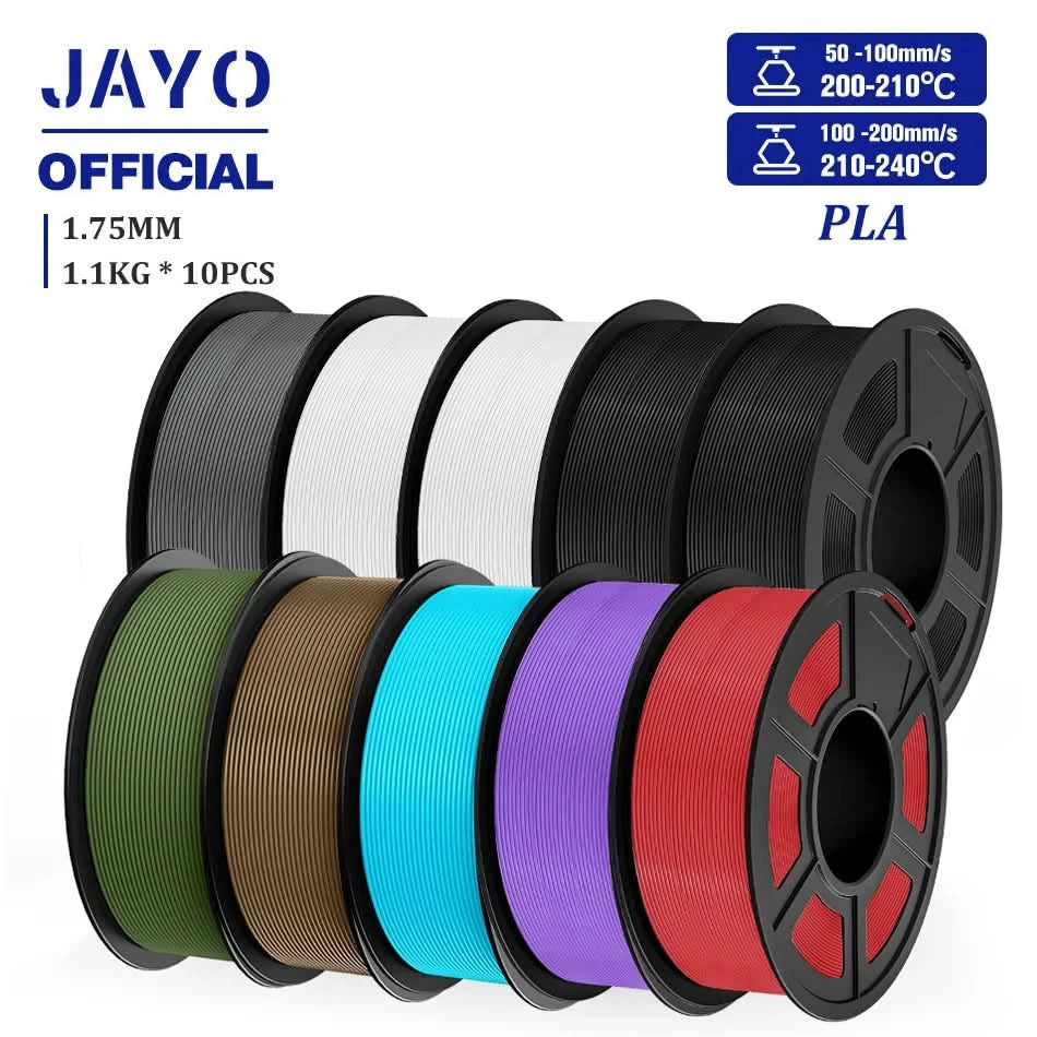 JAYO PLA Filament 1,75MM 10 Rollen/Set PLA 3D-Druckerfilament Multicolor für FDM 3D-Drucker Sauber gewickelte 3D-Druckmaterialien