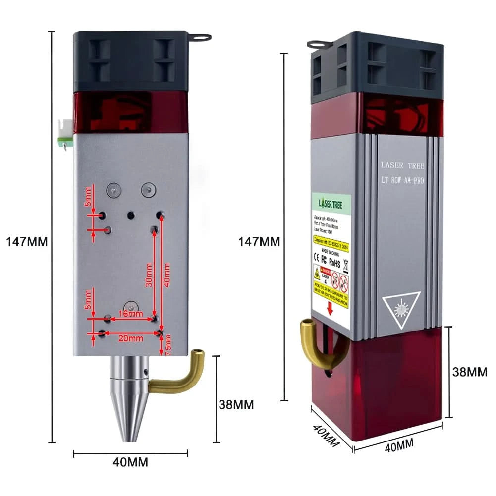 LASER TREE Laser Module 10W/20W/30W/40W Optical Power with Air Assist Laser Head TTL Blue Light for Engraver Cutting Wood Tools