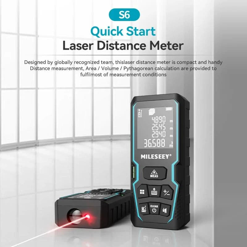 Mileseey S6 Laser-Entfernungsmesser 40m/120m, Entfernungsmesser mit Libelle, LCD-Display mit Hintergrundbeleuchtung, Messwerkzeuge für Zuhause