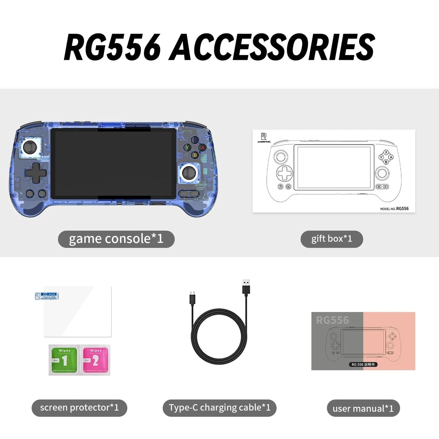 ANBERNIC RG556 Handheld-Spielekonsole 5,48 Zoll AMOLED-Bildschirm 1080*1920 Android 13 RAM8G+128G PS2-Spiel 5G WIFI 512G 80000Spiele