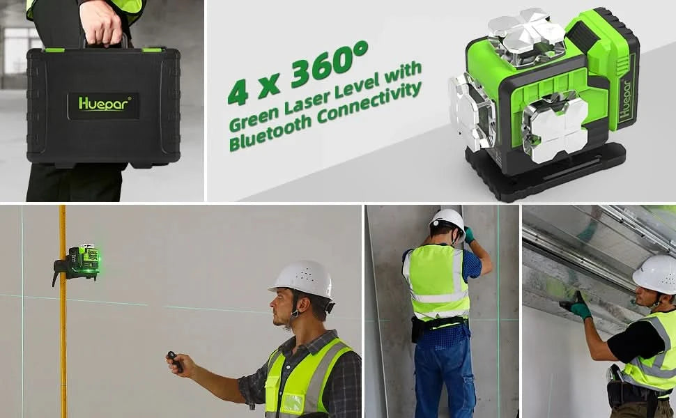 Huepar 16 Lines 4D Laser Level P04CG 360 Horizontal And Vertical Self-Leveling Bluetooth Remote Control With Li-ion Battery