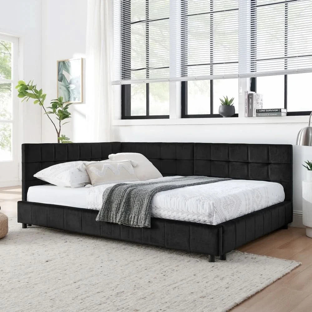 Full Size Upholstered Tufted Bed Frame, Sofa Bed Frame With Comfortable Backrest And Armrests, Full Size Bed For Bedroom