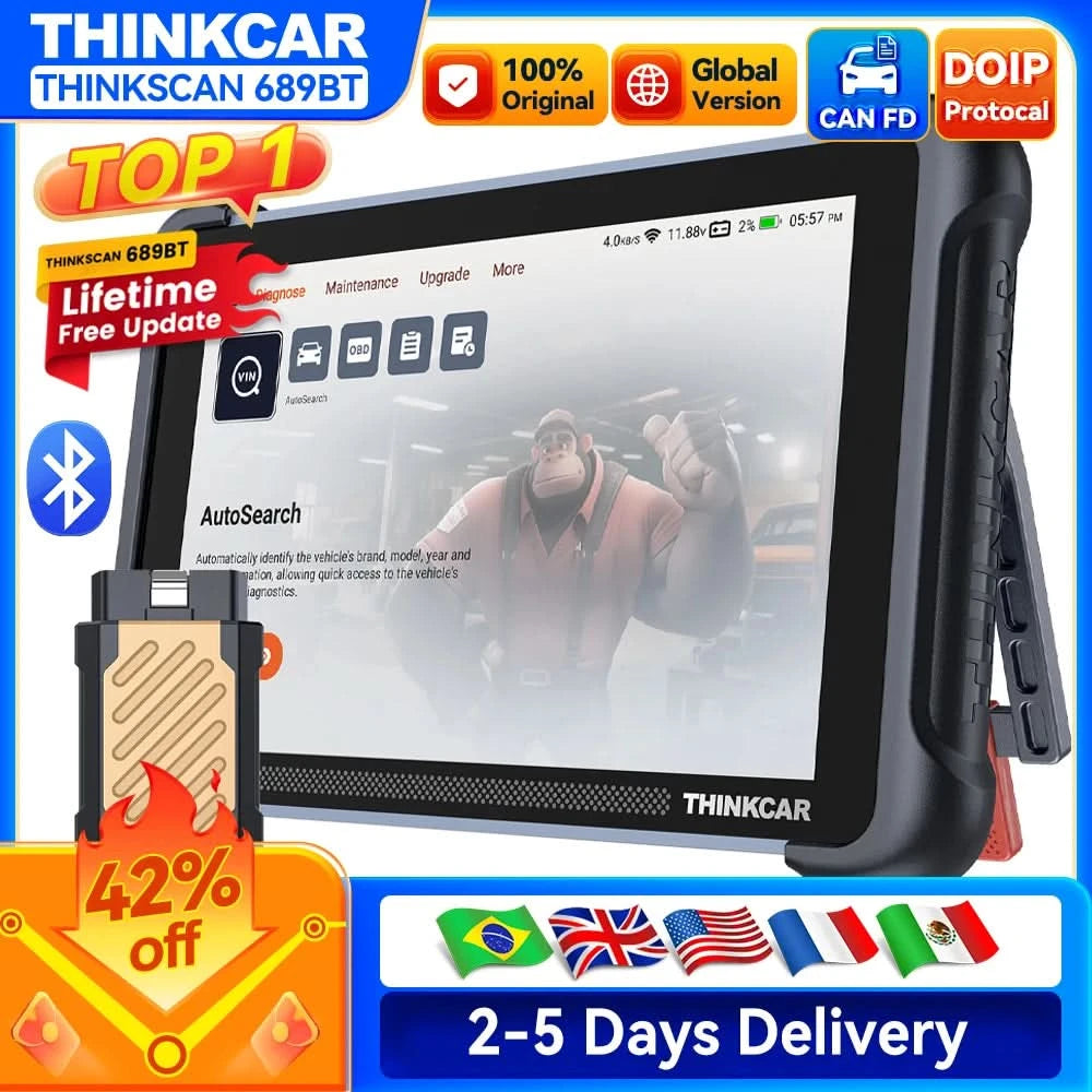 Globale Version THINKCAR THINKSCAN 689BT OBD2 Diagnosegerät DOIP CANFD Bidirektionale ECU-Codierung 35 Rücksetzungen Lebenslange kostenlose Updates