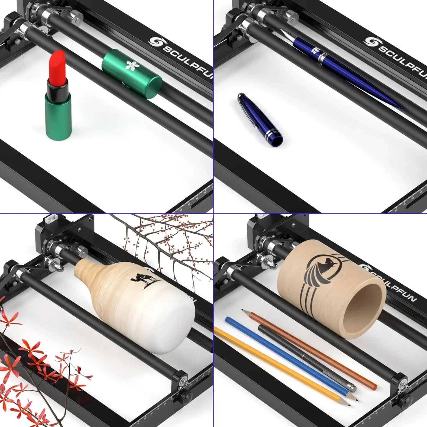 SCULPFUN S9/S10 Laser-Rotationsgraviermaschine Y-Achsen-Rotationswalze für 6-150 mm Gravur von zylindrischen Objekten, 360° drehbar