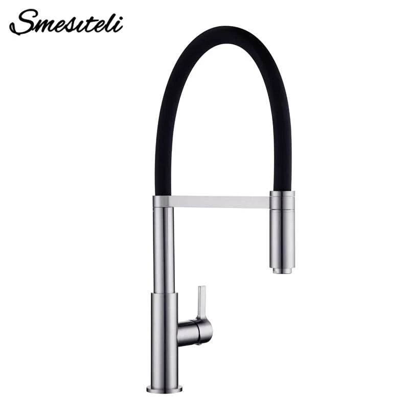 Smesiteli Kitchen Faucets Round Matte Black Brass Single Handle Single Hole 360 Degree Swivel Mixer Sink Tap Pull Out Down Taps