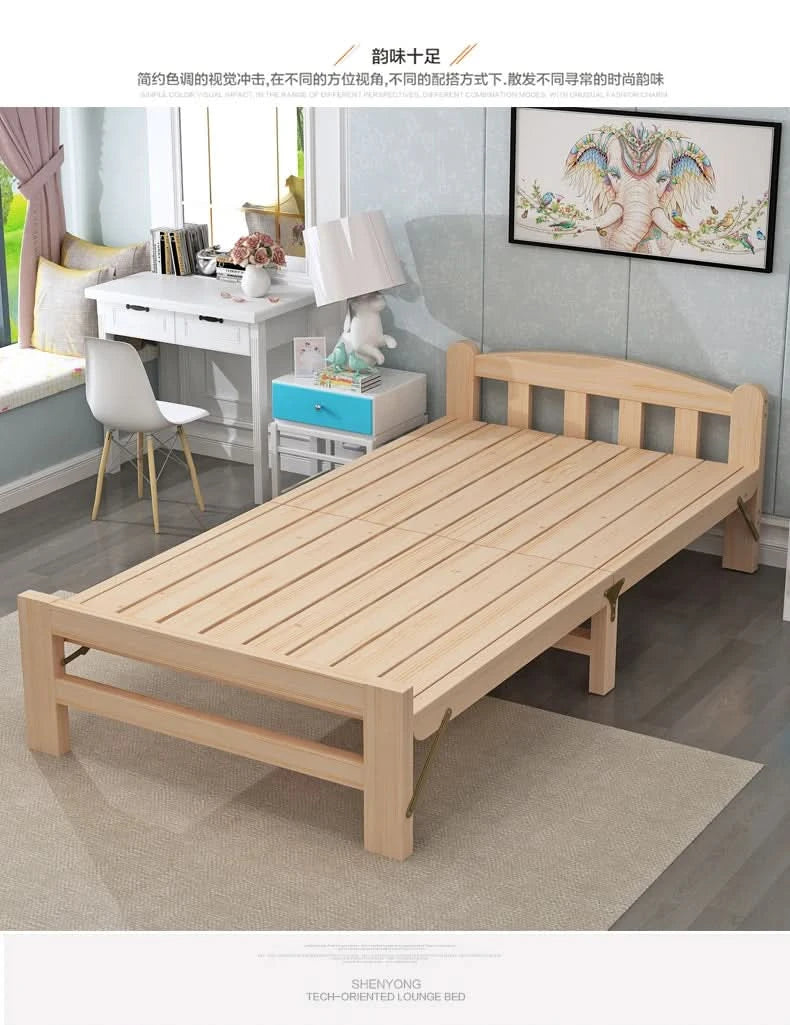 Folded bed, single bed rental room, solid wood bed, hard board bed, small bed, does not take up much space, bed