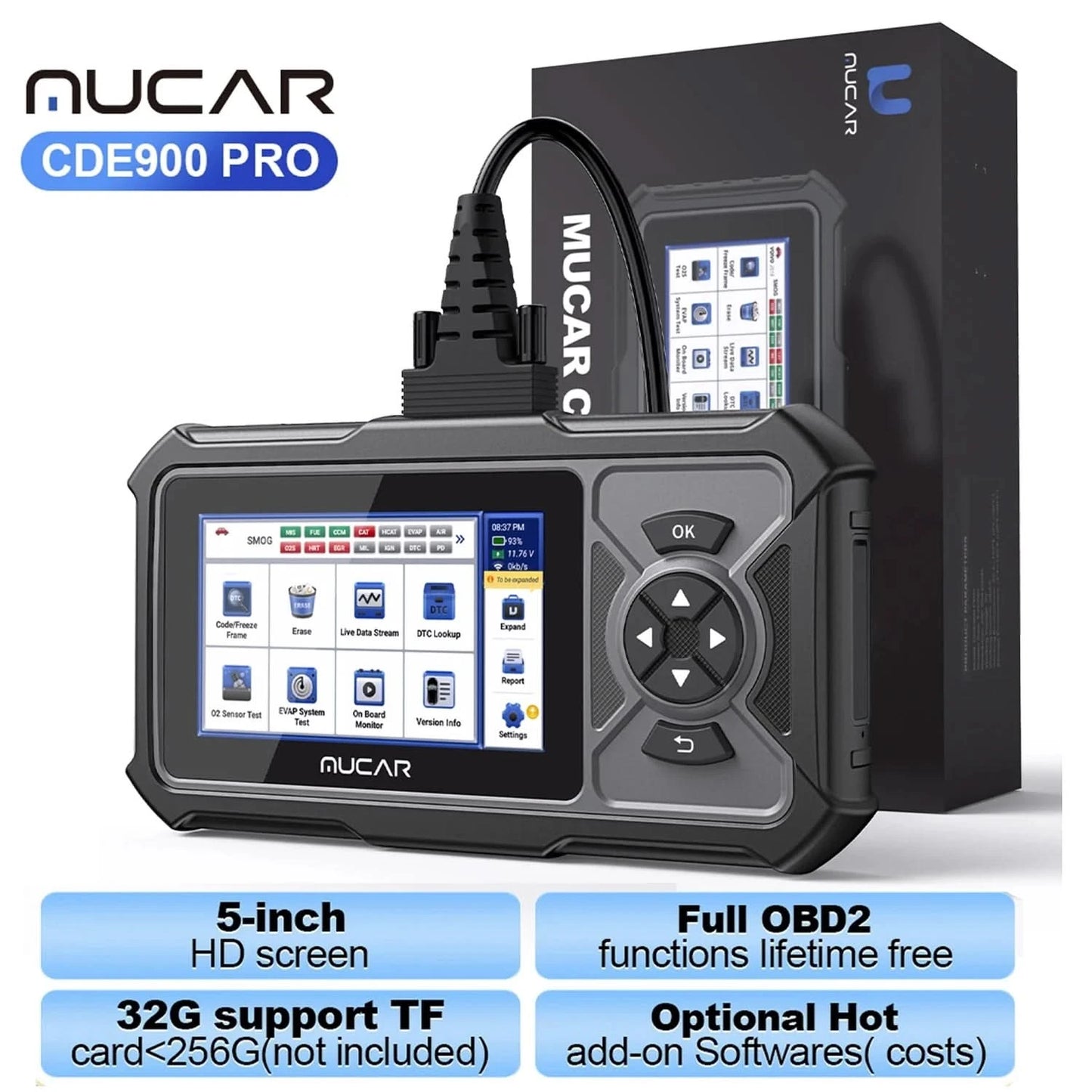MUCAR CDE900/cde900 Pro OBD2 Diagnostic Tool 32GB Scanner Brake Airbag Transmission Engine Diagnosis Code Reader