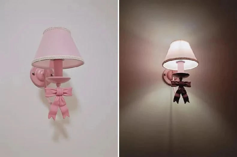 Pink Princess Room Wall Lamps Cute Bow Decor Lamp Modern Romantic Warm Children's Room Girl Bedroom Bedside Wall Hanging Lights