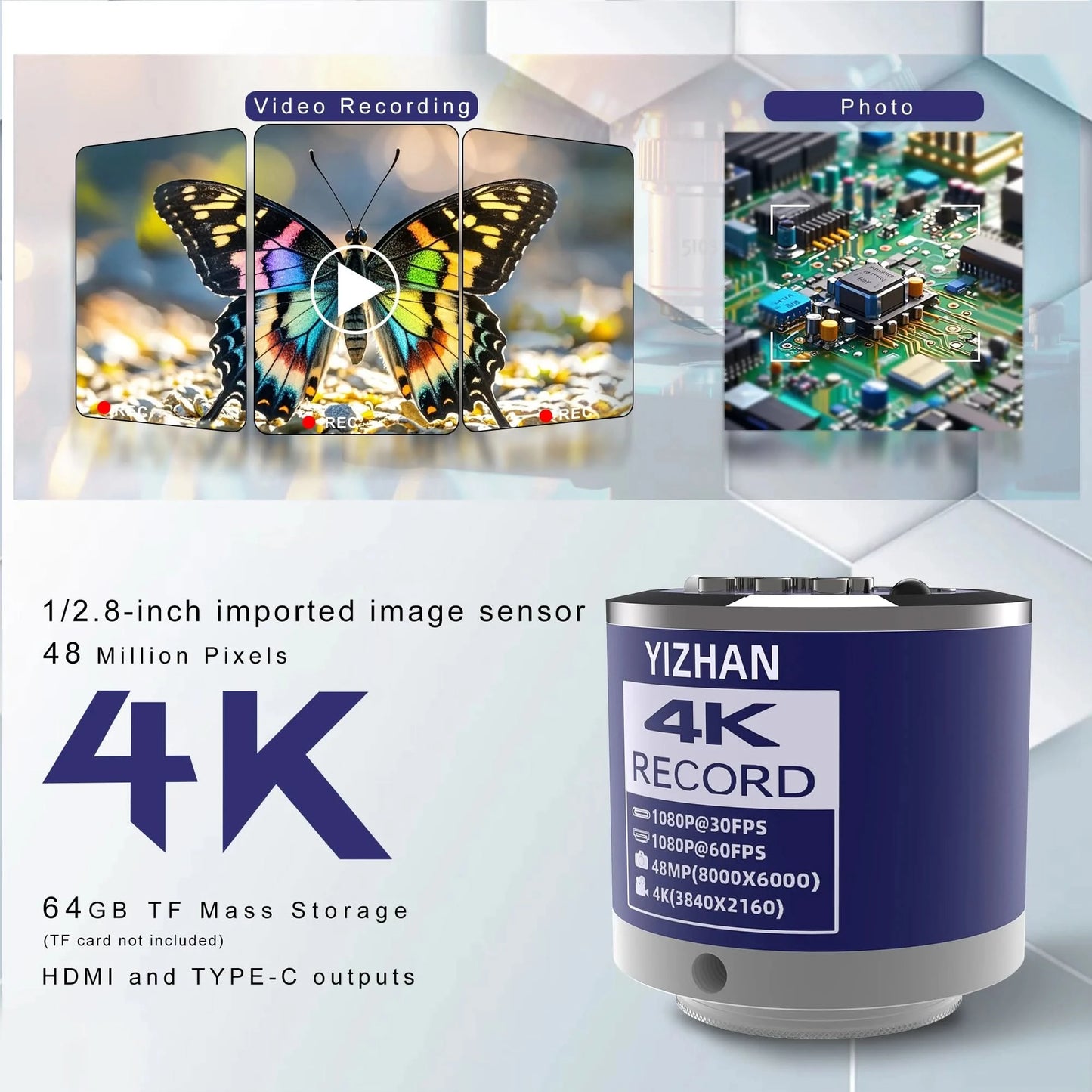YIZHAN 4K Digital Microscope With Software, imx678 imx415 Sensor, 150X Electronic Microscope For Soldering, Reinforced Bracket