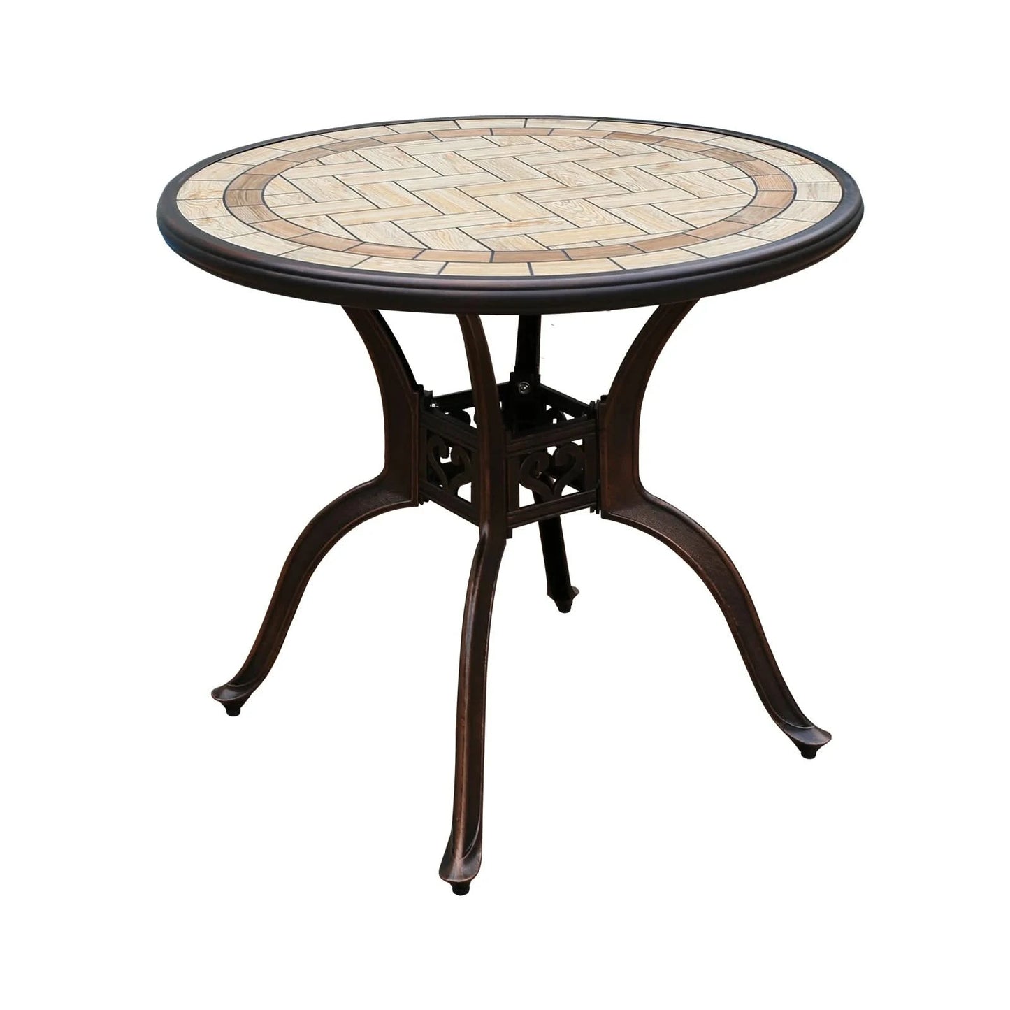 Tile Patio Table Aluminum Frame Outdoor Table Bistro Table All Weather Garden Table Faux Wood Grain Backyard Table Dining Table