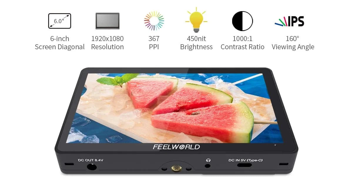 FEELWORLD F5 Pro V4 6 Zoll DSLR-Kamera-Feldmonitor Touchscreen 3D LUT FHD1920 1080 4K HDMI Video Fokusassistent für Gimbal
