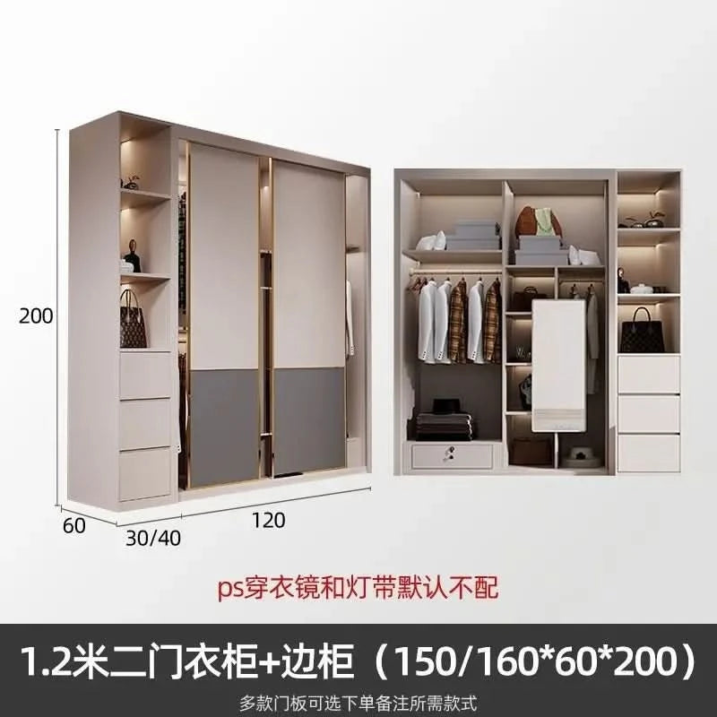 Sliding door wardrobe household bedroom small apartment full set of thickened back plate simple sliding door wardrobe