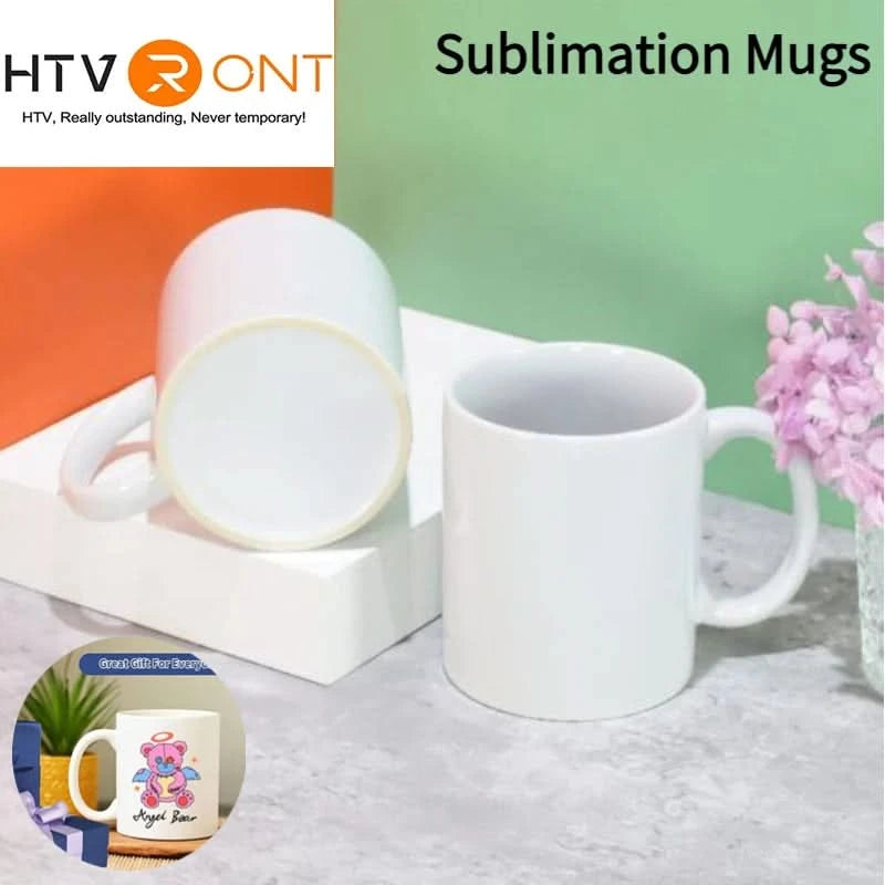 HTVRONT Sublimationsbecher 11oz Keramik-Sublimationsbecher Leere Kaffeebecher Weiß Keramik-Fototassen mit Luftpolsterfolie