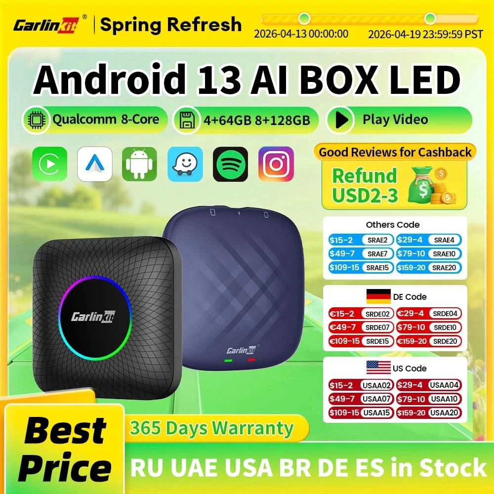 2026 CarlinKit CarPlay AI Box Android 13.0 SM6225 8-Core Android Auto Wireless CarPlay Adapter 2.4+5GGPS 64G 128G FOTA-Upgrade