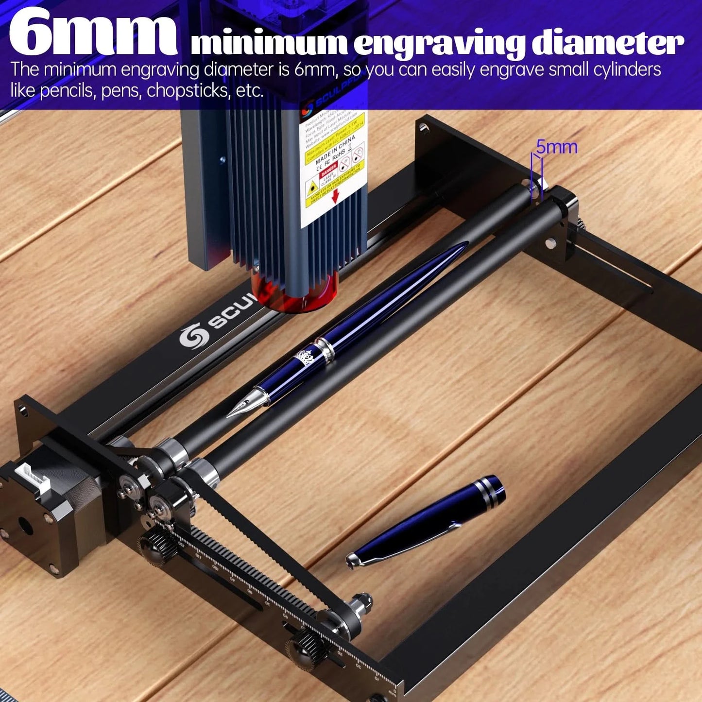 SCULPFUN S9/S10 Laser-Rotationsgraviermaschine Y-Achsen-Rotationswalze für 6-150 mm Gravur von zylindrischen Objekten, 360° drehbar