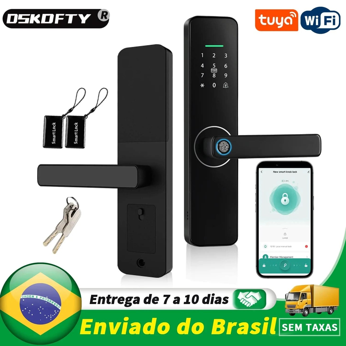 Do Brasil Tuya wifi Digital Electronic Door Lock App Remote Unlocking Fingerprint Door Lock for home house apartment