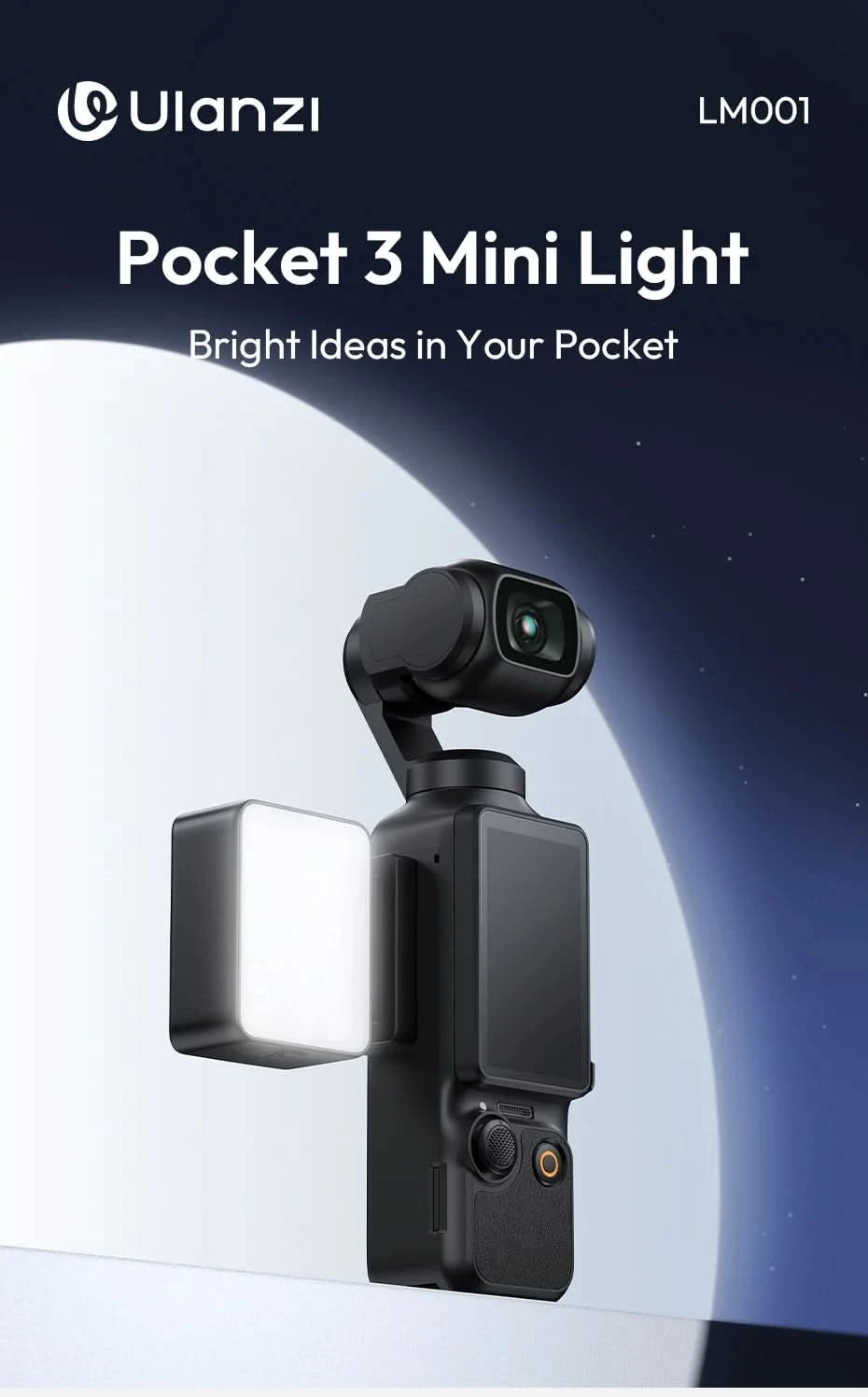 Ulanzi LM001 Pocket 3 Mini-Licht 3-Stufen weiches Licht für DJI OSMO Pocket 3 für Fotografie Livestreaming Vlog LED-Videoleuchte