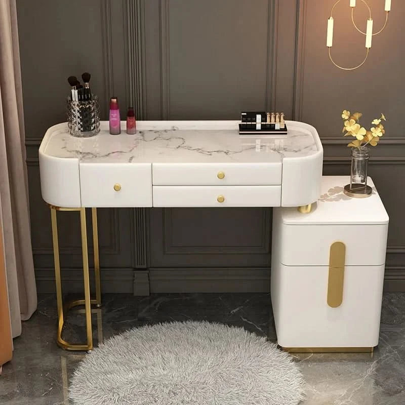Luxury Jewelery Storage Dressing Table Glass Top Girls Unique Makeup Mirror Beauty Dressing Table Light White Muebles Decoration