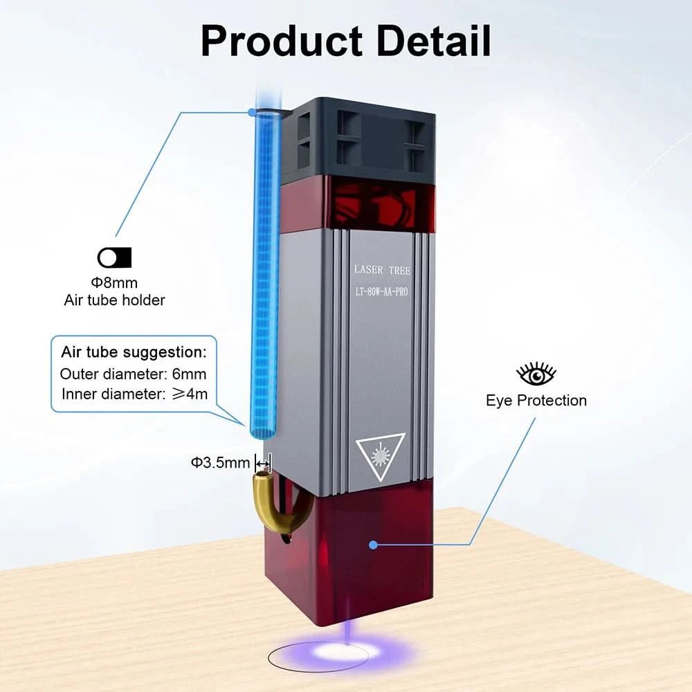 LASER TREE Laser Module 10W/20W/30W/40W Optical Power with Air Assist Laser Head TTL Blue Light for Engraver Cutting Wood Tools