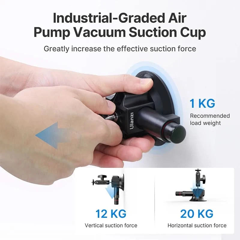Ulanzi 3 Zoll/4,5 Zoll Action-Kamera Handpumpen-Saugnapf 1/4" 3/8" Kamerastabilisator Halterung für GoPro Insta360 Telefon