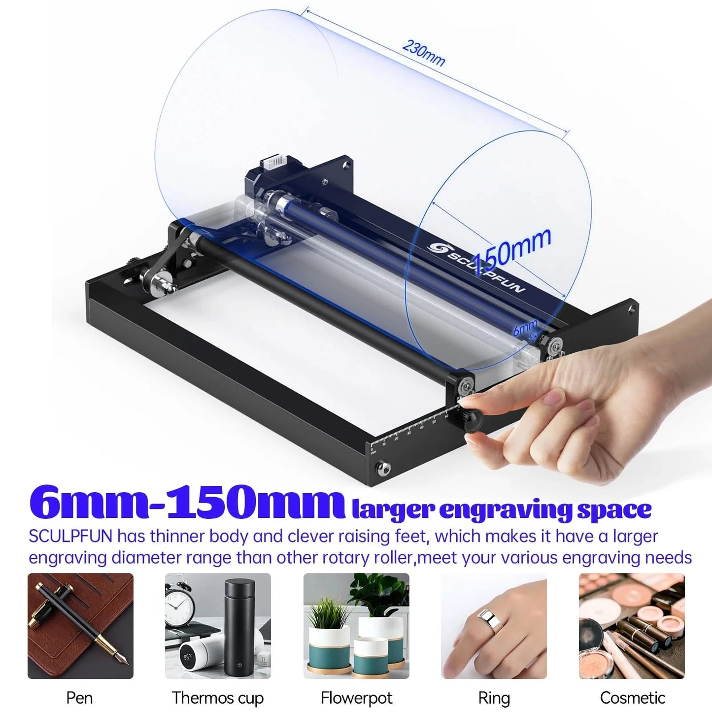 SCULPFUN S9/S10 Laser Rotary Roller Engraver Y-axis Rotary Roller for 6-150mm Engraving Cylindrical Objects 360° Rotating