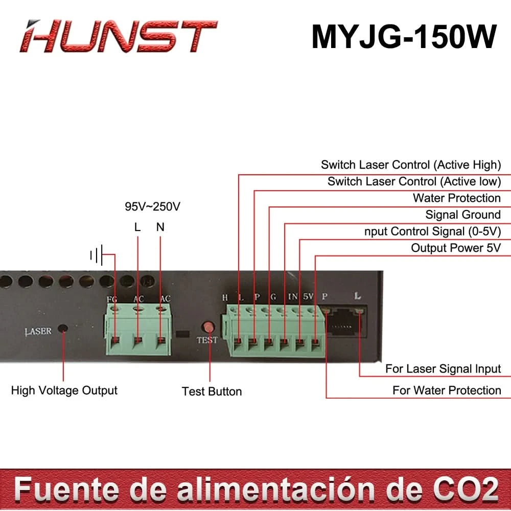 Hunst 130w CO2 Laser Power Supply MYJG-150W Suitable For 130~150w CO2 Engrag And Cutting Machine Glass Tube
