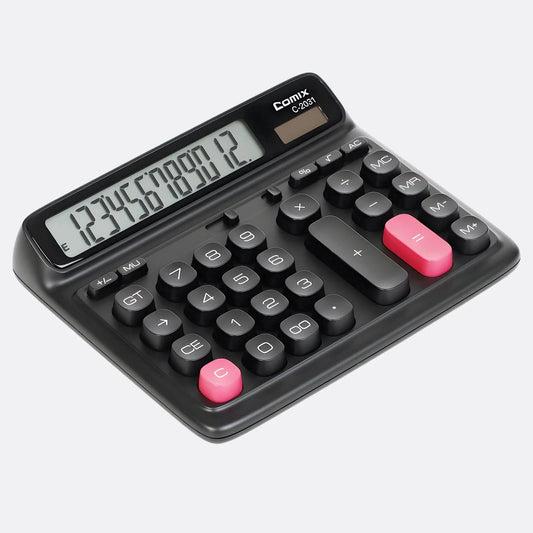 Comix Desktop Calculator, Computer Keys 12 Digit Large Display, Dual Power Black Electronic Calculator for Office Home