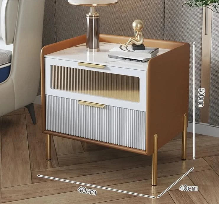 Bedside Table,Modern Light Luxury, Solid Wood Italian Simple Storage, Ultra-narrow Bed Leather Smart Side Cabinet Bedroom