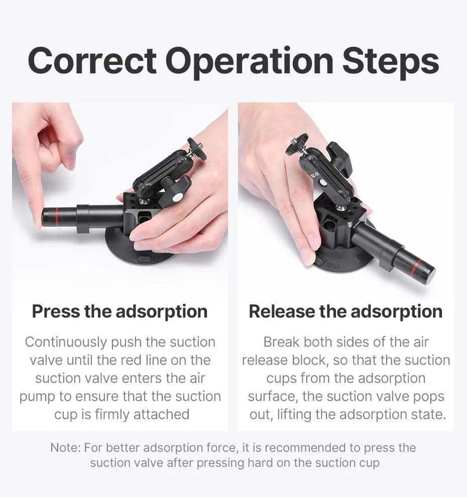 Ulanzi Auto-Handy-Action-Kamerahalterung Handpumpe Saugnapf 360° verstellbar 1/4" für GoPro für Insta360 DJI Action Smartphone