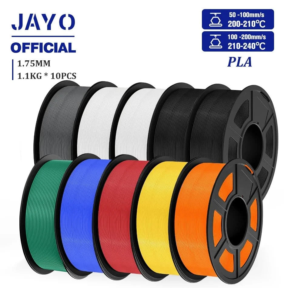 JAYO PLA Filament 1,75MM 10 Rollen/Set PLA 3D-Druckerfilament Multicolor für FDM 3D-Drucker Sauber gewickelte 3D-Druckmaterialien