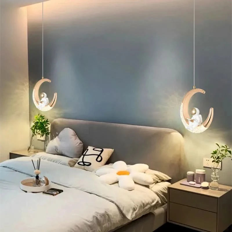 Children's Room Bedside Chandelier Modern Minimalist Light Luxury Cartoon Boy Girl Bedroom Moon Lamp Astronaut Small Chandelier
