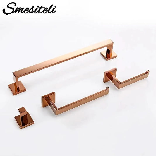 Rose Gold Bathroom Accessories Set Wall Mount Shelf Toilet Bath Hardware Paper Holder Towel Bar Rack Rail Rod Robe Hook Hanger