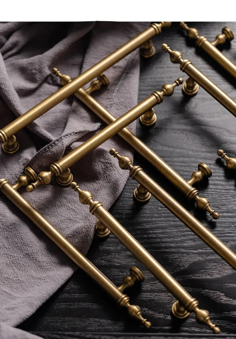 Tinyhob Solid Antique Bronze Pull Brass Cabinet Knobs T Bar Funiture Wardrobe Appliance Handle Long Pull Drawer Handle