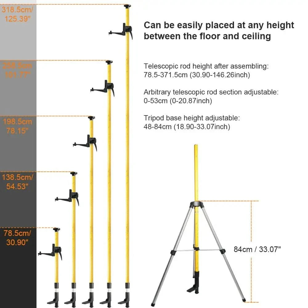 Huepar 12 Ft./3.7m Laser Tripod Telescoping Pole with 1/4-Inch by 20-Inch Laser Mount for Rotary Included Rod & 5/8"-11 Adapter