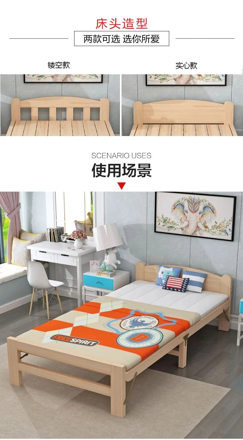 Folded bed, single bed rental room, solid wood bed, hard board bed, small bed, does not take up much space, bed