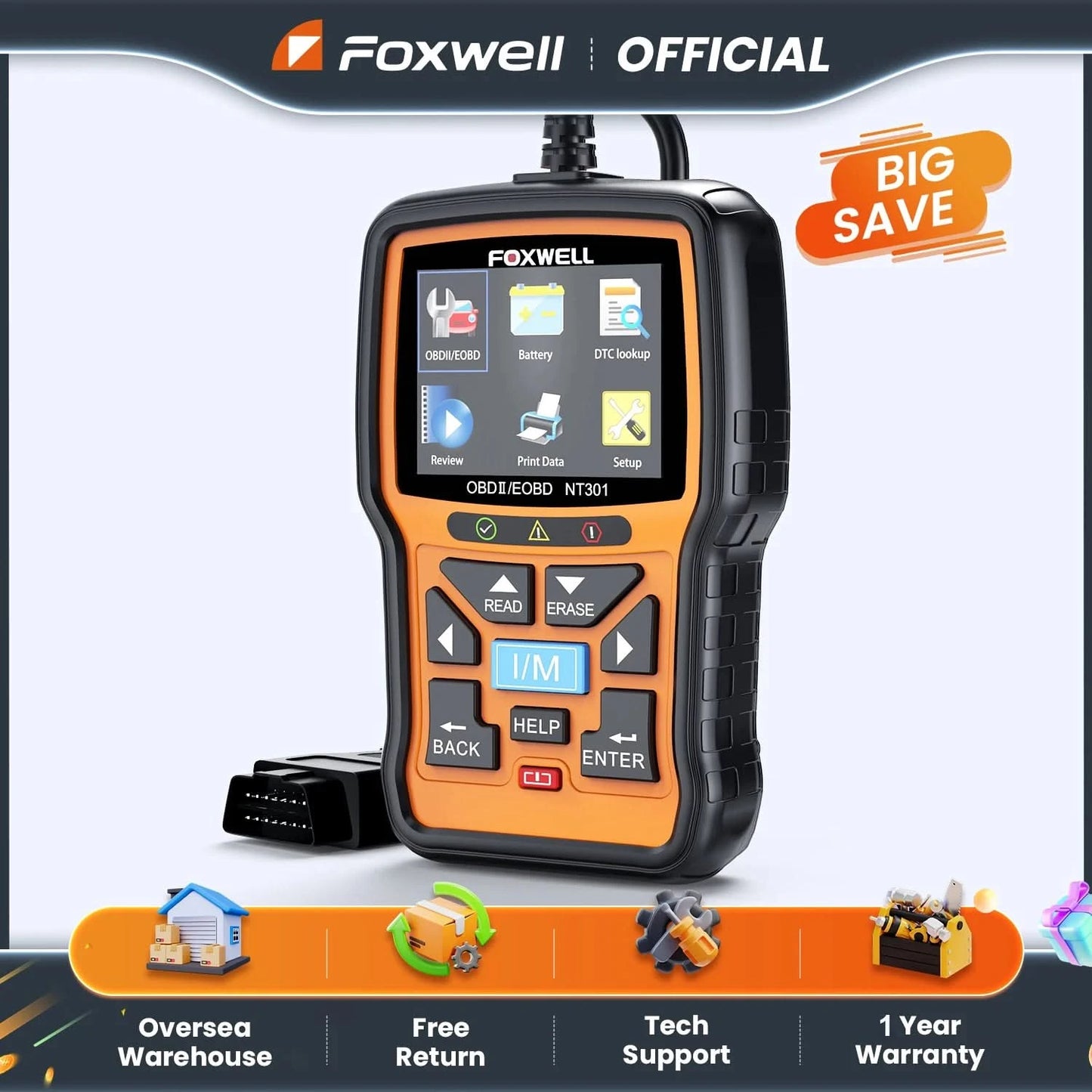 FOXWELL NT301 OBD2 Scanner Motorkontrollleuchte Code-Lesegerät Professioneller ODB2 OBD2 Fahrzeugdiagnosescanner Auto-Diagnosetools PK ELM327