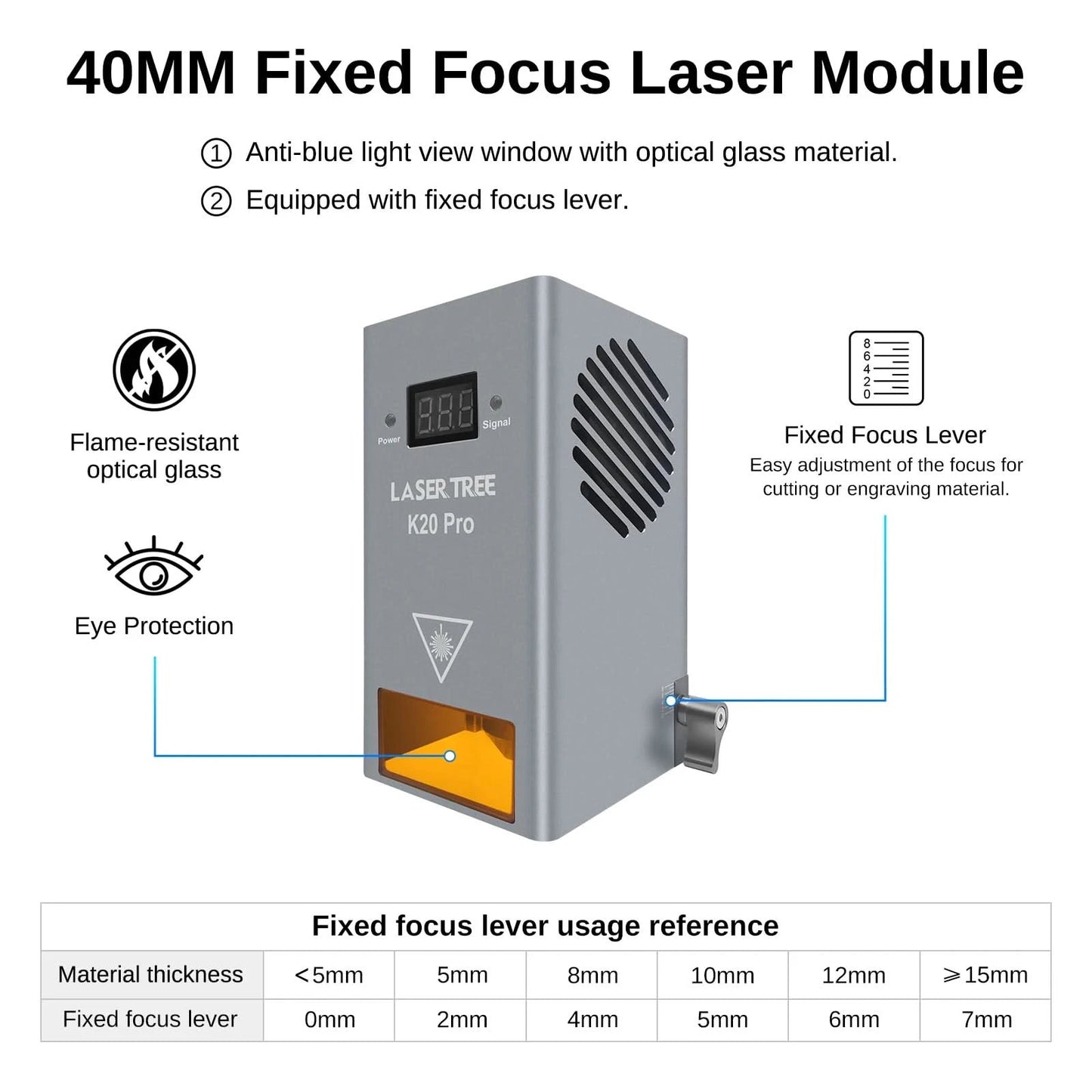 LASER TREE 10W 20W 30W 40W Optical Power Laser Head with Air Assist 450nm Blue Light TTL Module for Laser Engraving Cutting Tool