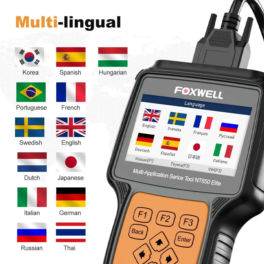 FOXWELL NT650 Elite Kabelloser OBD2 Automotive Scanner SAS A/F OIL EPB BRT TPS 26+ Reset Professionelles Auto Diagnosewerkzeug