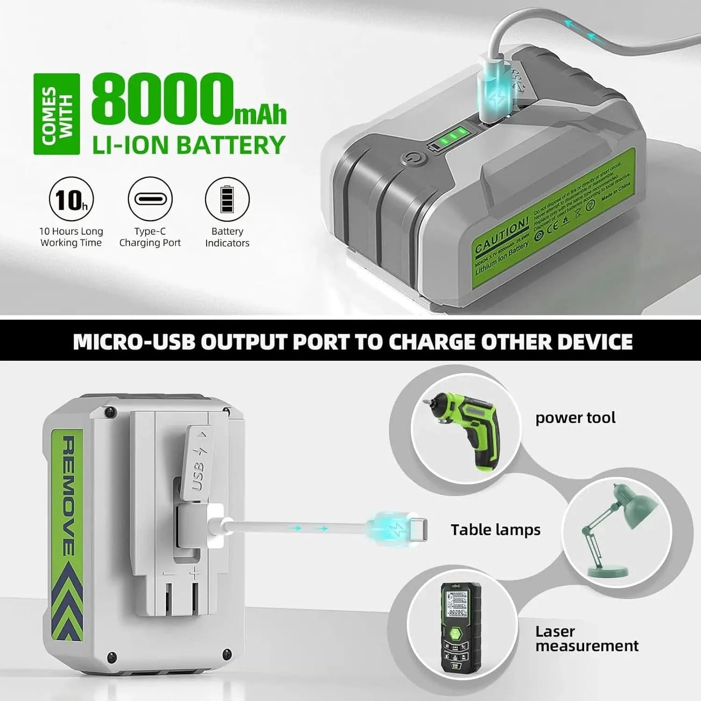 Huepar 4D Cross Line Laser Level High Accuracy ±2mm/10m Self Leveling Green Laser Tools With 8000mAh Li-ion Battery & Receiver