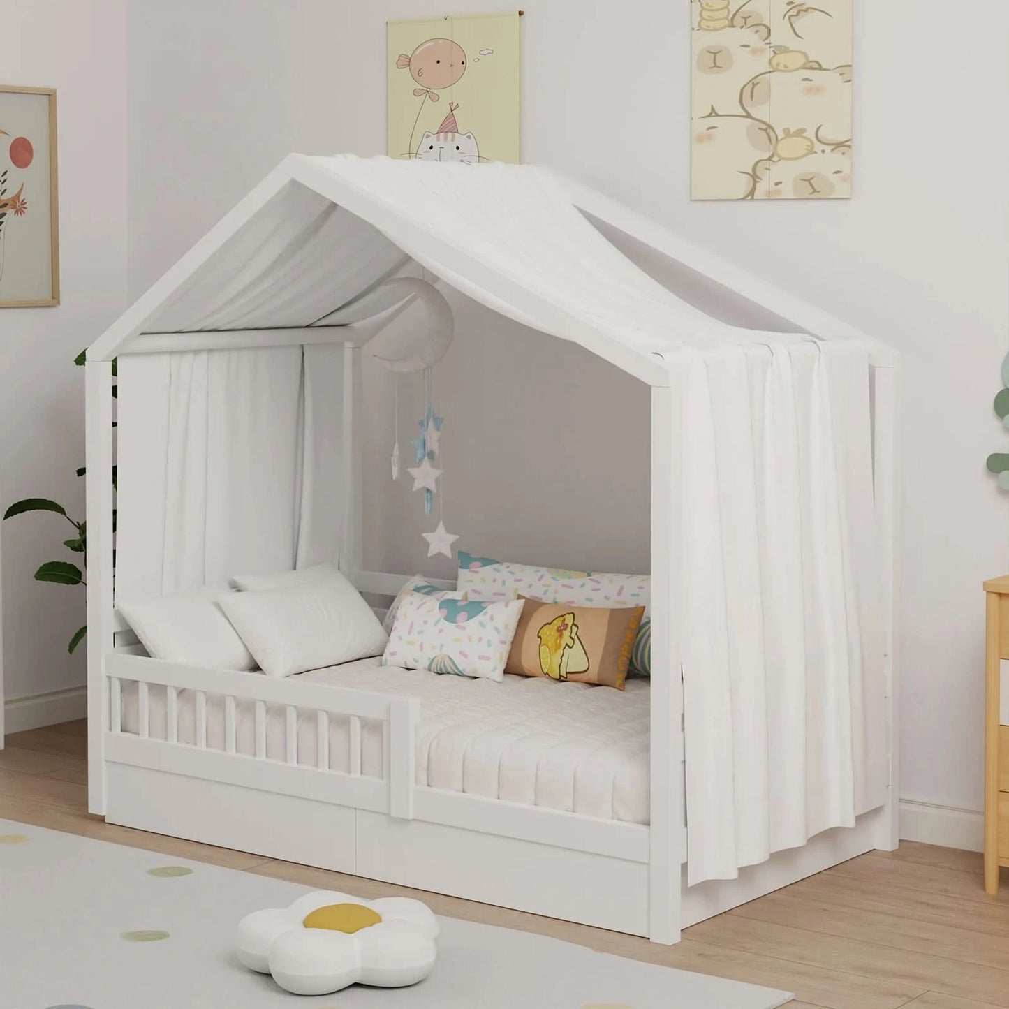 House Bed Canopy, Bed Canopy House Beds Made of Cotton Muslin, Fabric Canopy for House Canopy  Bed Children's Room Decoration