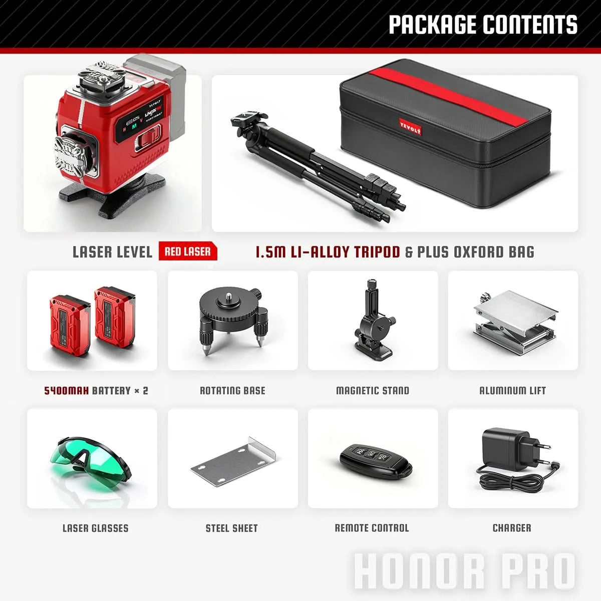YEVOLT YVGLL4LD16 4-Plane Red Laser Level 4D 16 Lines with  All Day Work Self-Leveling Measuring Horizontal & Vertical Tools