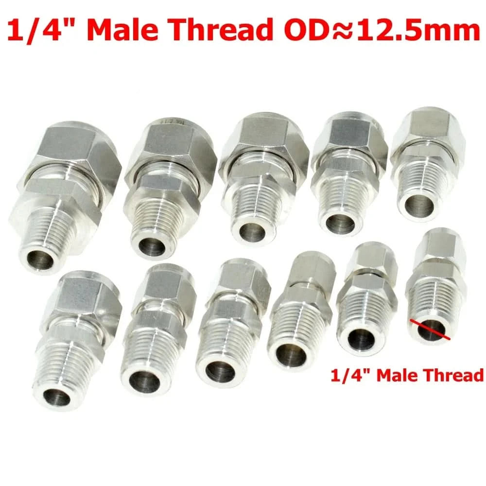 SS 304 Doppelklemmringverschraubung 8mm 10mm 12mm 1/4 1/2 Rohr 1/8 1/4" 1/2" Außengewinde NPT BSP Edelstahl Rohrfitting